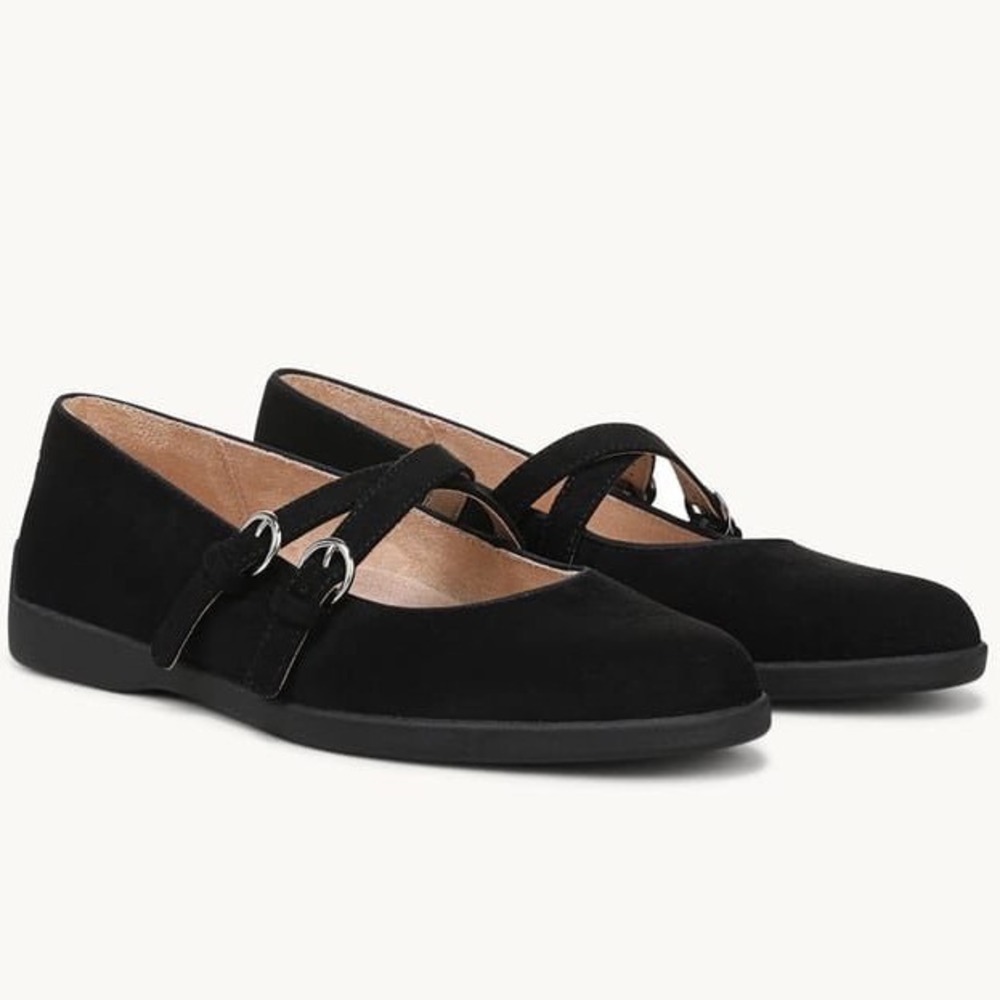 LifeStride Marnie Black Microsuede Mary Jane Flat Shoes Womens 9.5 W Wide New
